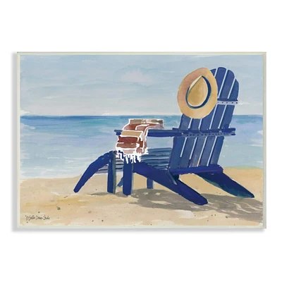 Stupell Industries Empty Blue Beach Chair with Hat Nautical Scene Wood Wall Plaque