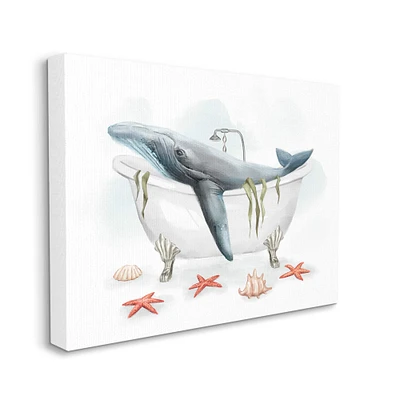 Stupell Industries Whale in Nautical Tub Seafoam Starfish Shells Canvas Wall Art