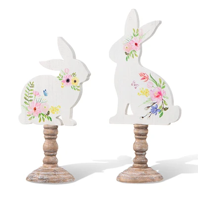 Glitzhome® 12.5" Easter Wooden Bunny Table Décor Set