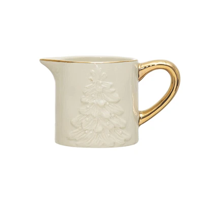 White & Gold Embossed Christmas Tree Stoneware Creamer