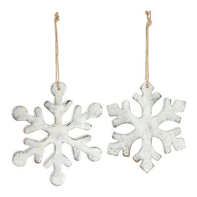 White Wood Snowflake Ornament Set