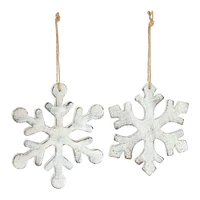 White Wood Snowflake Ornament Set