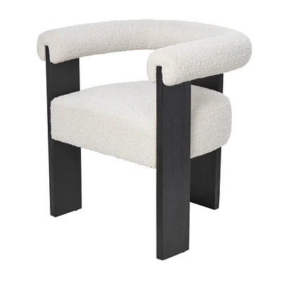 White Curved Back Mid-Century Modern Round Accent Chair with Black Wood Frame
