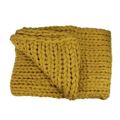 Golden Mustard Cable Knit Plush Throw Blanket