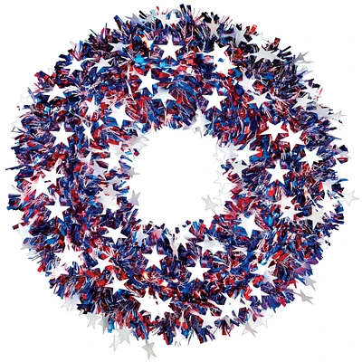 18" Patriotic Jumbo Tinsel Star Wreath