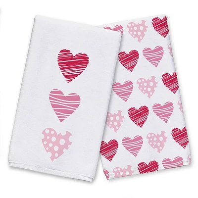 Pink & Red Hearts Tea Towel Set