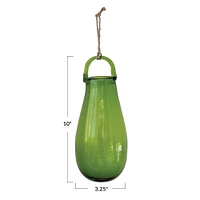 10" Green Hand Blown Glass Hanging Vase