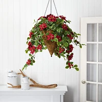 3.5ft. Real Touch Poinsettia and Variegated Holly Artificial Plant in Hanging Cone Basket