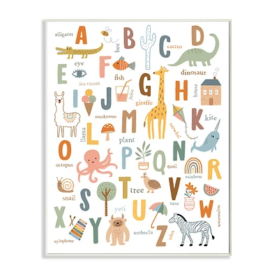 Stupell Industries Fun Educational ABC Chart Cute Animals Wood Wall Plaque