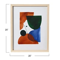 Multicolor Abstract Geometric Print with Natural Wood Frame