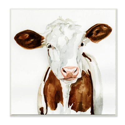 Stupell Industries Farm Cow Portrait Neutral Watercolor Brown Tan,12" x 12"