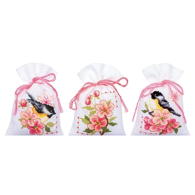 Vervaco Birds & Blossoms Counted Cross Stitch Sachet Bags Kit