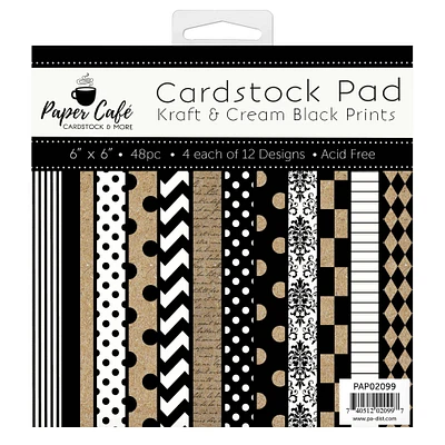 Paper Café Kraft & Cream Black Prints Cardstock Paper Pad, 6" x 6"