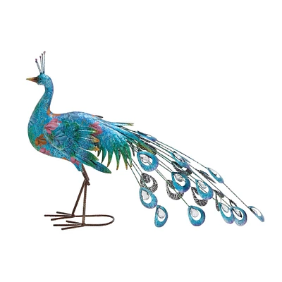 20" Turquoise Iron Eclectic Bird Garden Sculpture