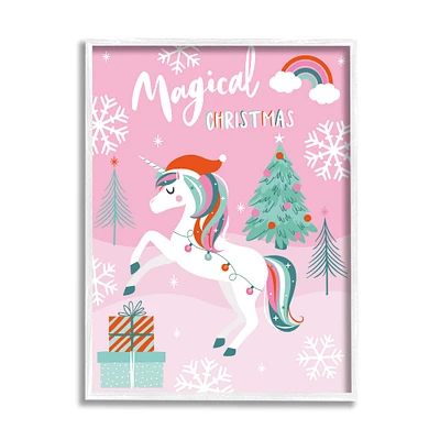 Stupell Industries Magical Christmas Pink Unicorn Framed Giclee Art