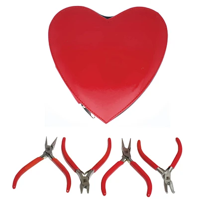 The Beadsmith® 4 Piece Pliers Set in Heart Case