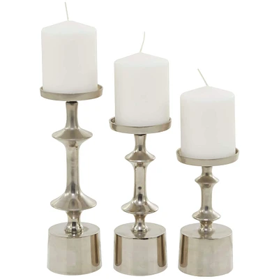 CosmoLiving by Cosmopolitan Silver Aluminum Pillar Candle Holder Set