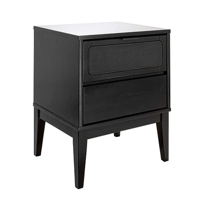 Crawford 24" Nightstand with Storage Drawers and Natural Woven Cane Detail