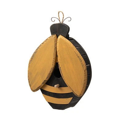 Glitzhome® 11.75" Distressed Wood Bee-Shaped Birdhouse