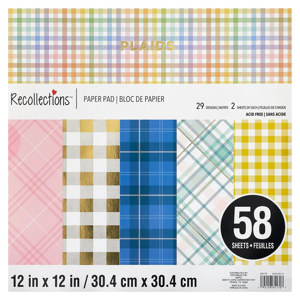 Bright Plaids Paper Pad by Recollections™, 12" x 12"
