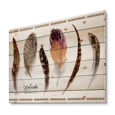 Designart - Exotic Vibrant Boho Feathers - Bohemian & Eclectic Print on Natural Pine Wood