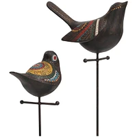 Black Handmade Tribal Patterned Bird Sculpture Set