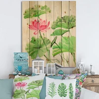 Designart - Lotus and Dragonfly - Traditional Print on Natural Pine Wood
