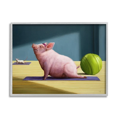 Stupell Industries Pink Pig Doing Yoga Upward Facing Hog Framed Wall Art
