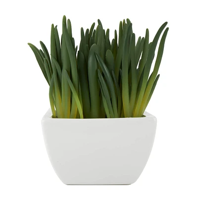 8" Green Foliage Artificial Plant with White Ceramic Pot