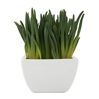8" Green Foliage Artificial Plant with White Ceramic Pot