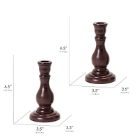 American Art Decor 6.5" Dark Brown Wood Taper Candlestick Holders, 2ct.