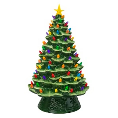 18" Green Lit Nostalgic Christmas Tree