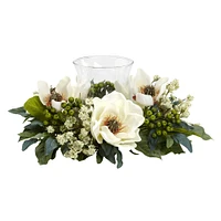 6.5" White Magnolia Silk Flower Candelabrum