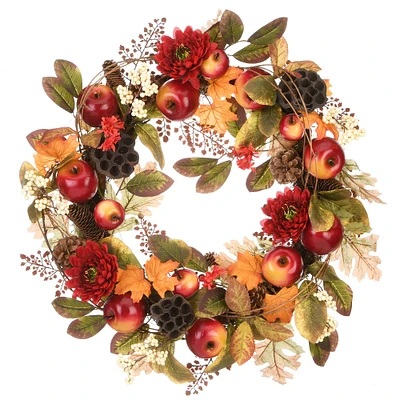 22" Harvest Mums & Maple Leaves Wreath