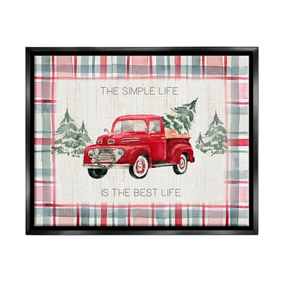 Stupell Industries Simple Life Is Best Plaid Truck Framed Floater Canvas Wall Art