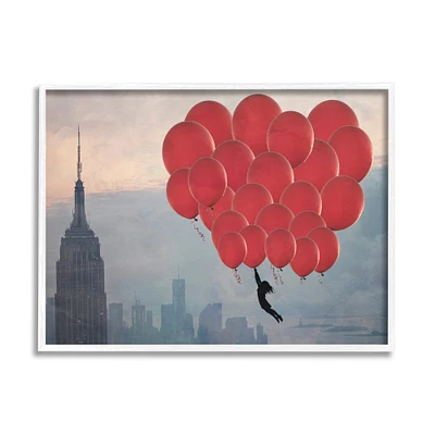 Stupell Industries Cityscape Girl Balloons Abstract Modern Collage Design in White Frame Wall Art