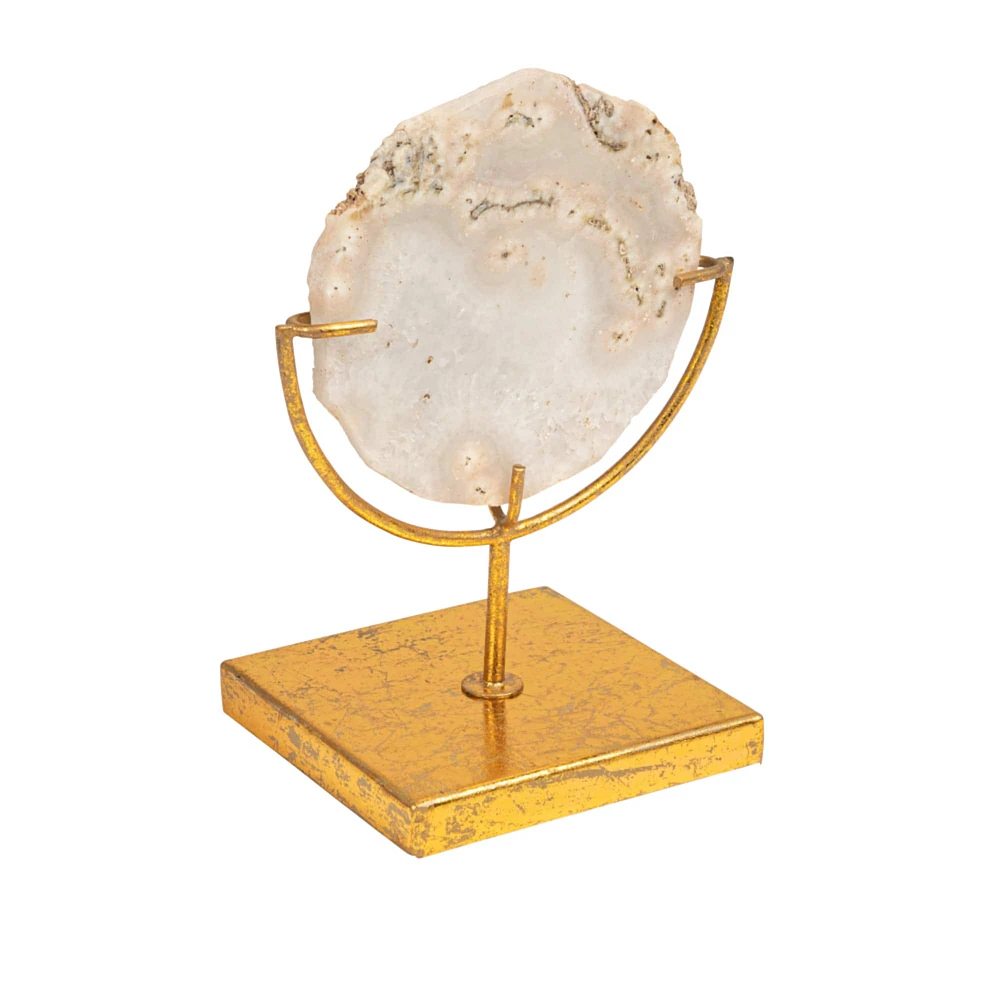 Beige Agate Stone Slice on Metal Stand