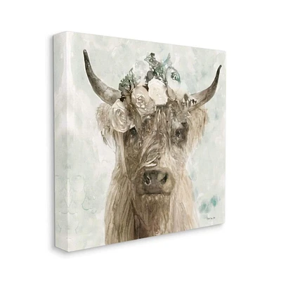 Stupell Industries Buffalo with Floral Crown Watercolor Canvas Wall Art