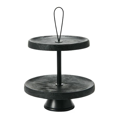 14" Black Elegant Modern 2-Tiered Tray