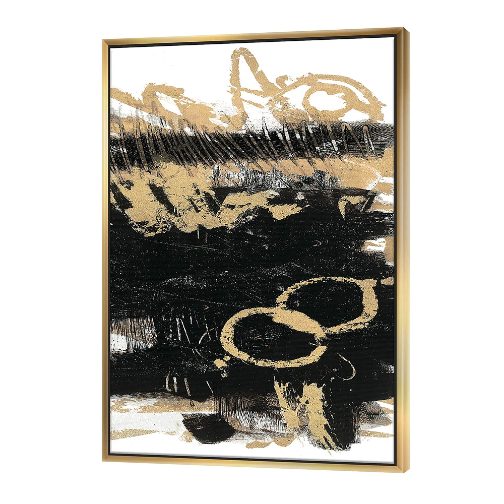 Designart - Gold and Black drift III - Modern Glam Canvas in Gold Frame