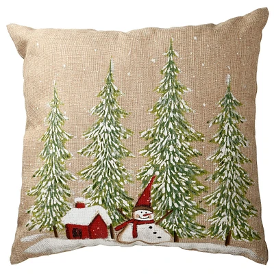 Beige Evergreen Trees Throw Pillow