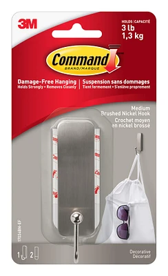 Command™ Medium Decorative Hook, Brushed Nickel