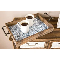 Natural Brown Wood Farmhouse Tray Set