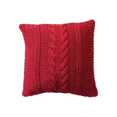 20" Red Square Cable Knit Pillow