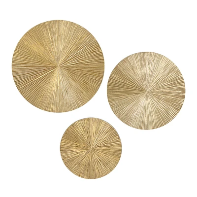 CosmoLiving by Cosmopolitan Set of 3 Gold MDF Contemporary Wall Decor, 24" x 24"