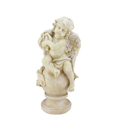 12" Almond Brown Cherub with Lyre Garden Statue