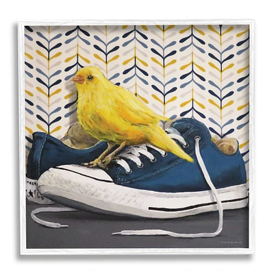 Stupell Industries Yellow Canary Blue Laced Sneakers Modern Abstract Pattern Framed Wall Art