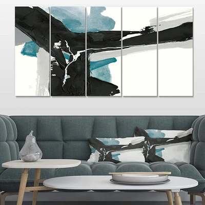 Designart - Geometric Black and Teal III - Modern & Contemporary Canvas Artwork