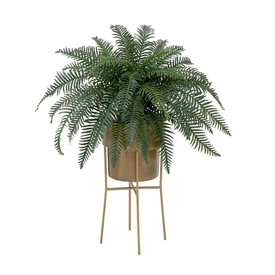 34" Artificial River Fern Plant in Metal Planter with Stand