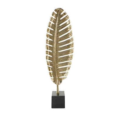 30.5" Gold Aluminum Leaf Standing Sculpture with Black Marble Base